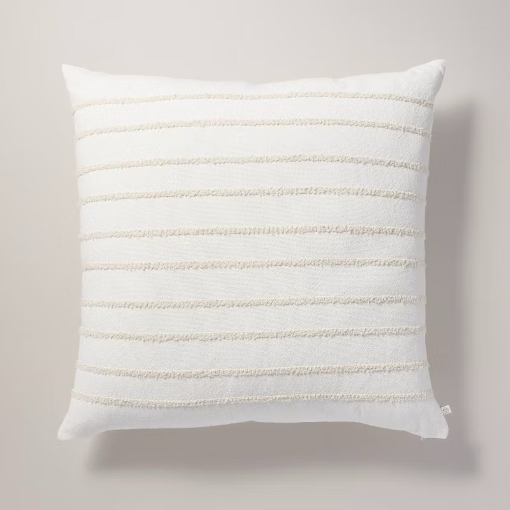 PAIR!! HEARTH & HAND 26"x26" Tufted Rib Stripe Euro Pillows Cream/Natural NWT